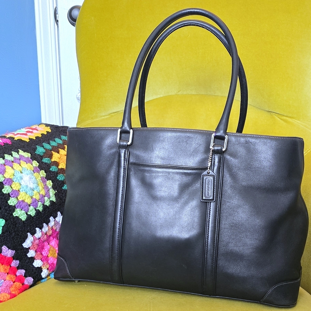 Vintage Black Leather Coach Work Tote (7515)